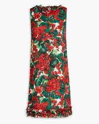 Dolce & Gabbana Ruffled floral-print silk-blend mini dress - Red Red