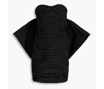 Strapless bow-detailed ruched taffeta mini dress - Black