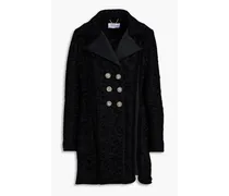 Wool-blend corded lace, felt and satin coat - Black