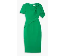 Bow-detailed draped wool and silk-blend crepe midi dress - Green