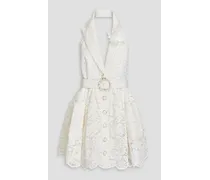 Embellished corded lace halterneck mini dress - White