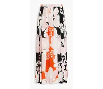 Pleated printed silk crepe de chine midi skirt - Pink