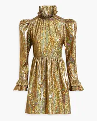 BATSHEVA Ruffled iridescent lamé mini dress - Metallic Metallic