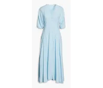 Pleated satin-crepe midi dress - Blue