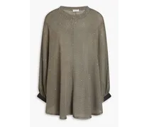 Embellished linen and silk-blend poncho - Neutral
