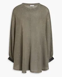 Brunello Cucinelli Embellished linen and silk-blend poncho - Neutral Neutral