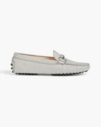 TOD'S Double T glittered suede loafers - Metallic Metallic