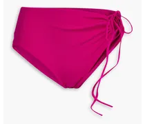 Ruched cutout high-rise bikini briefs - Purple