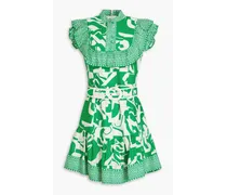 Buttercup ruffled printed linen-blend mini dress - Green