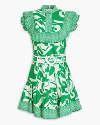 Rebecca Vallance Buttercup ruffled printed linen-blend mini dress - Green Green