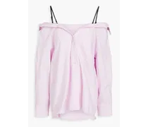 Cold-shoulder striped cotton-oxford shirt - Pink