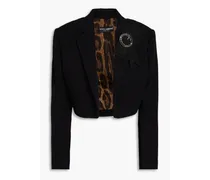 Cropped embellished wool-blend crepe blazer - Black