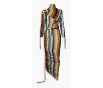 Ruched metallic crochet-knit turtleneck maxi dress - Metallic