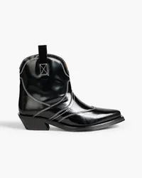 Ganni Glossed-leather ankle boots - Black Black