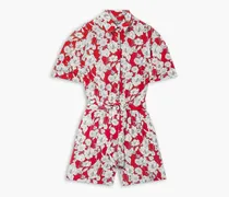 Belted floral-print silk-crepe playsuit - Red