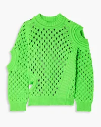 Stella McCartney Asymmetric cutout open-knit cotton-blend sweater - Green Green