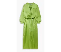 Verdant Falls wrap-effect silk-satin maxi shirt dress - Green