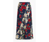 Hudson floral-print crepe de chine midi skirt - Blue