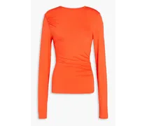 Ruched stretch-jersey top - Orange