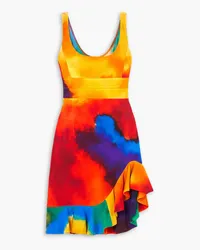 Paco Rabanne Asymmetric ruffled tie-dyed stretch-jersey mini dress - Multicolor Multicolor