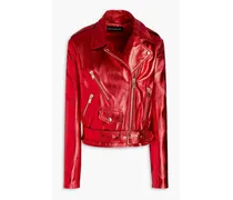 Metallic pebbled-leather jacket - Red