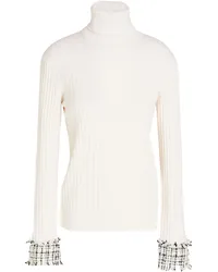 Dolce & Gabbana Tweed-trimmed ribbed wool-blend turtleneck sweater - White White