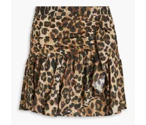 Ruched leopard-print cotton-mousseline mini skirt - Animal print