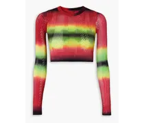 Cropped tie-dyed pointelle-knit sweater - Red