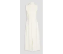 Crepe-paneled merino wool-blend midi dress - White