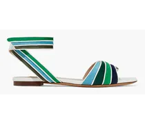 Leather-trimmed color-block suede sandals - Green
