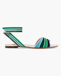 Valentino Garavani Leather-trimmed color-block suede sandals - Green Green