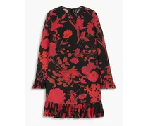 Ruffled floral-print silk crepe de chine mini dress - Black