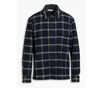 Checked cotton and wool-blend twill shirt - Blue