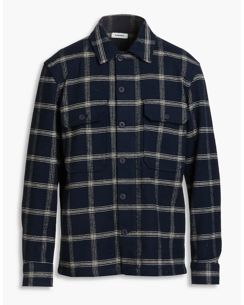 Sandro Checked cotton and wool-blend twill shirt - Blue Blue