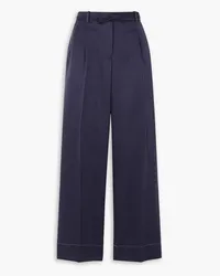 Brioni Pleated silk and linen-blend twill straight-leg pants - Blue Blue