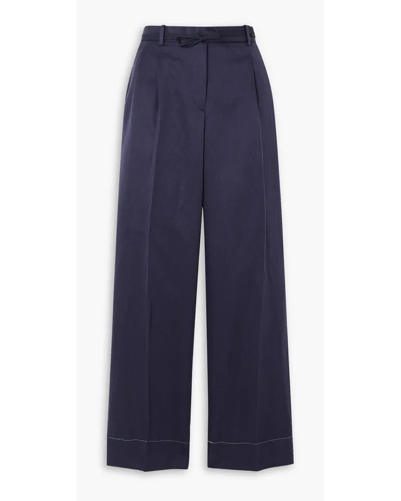 Brioni Pleated silk and linen-blend twill straight-leg pants - Blue Blue