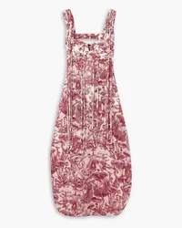 Stella McCartney Fringed printed silk and cotton-blend midi dress - Burgundy Burgundy