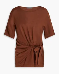 Alberta Ferretti Asymmetric ruched wool top - Brown Brown