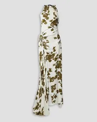 Proenza Schouler Asymmetric ruched floral-print crepe de chine maxi dress - White White