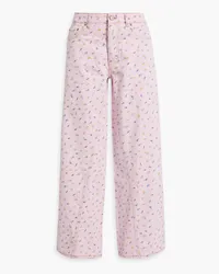 Ganni Floral-print high-rise wide-leg jeans - Pink Pink