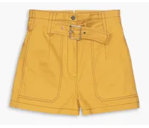 Belted cotton-twill shorts - Yellow