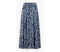 Pythia twist-front floral-print cotton-blend poplin maxi skirt - Blue