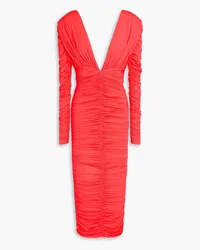 Alex Perry Ruched neon stretch-jersey midi dress - Orange Orange