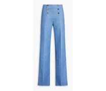 Sailor button-detailed linen-blend twill bootcut pants - Blue
