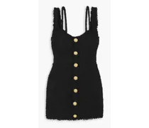 Button-embellished tweed mini dress - Black