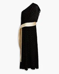 Tory Burch One-shoulder fringed devoré-velvet midi dress - Black Black