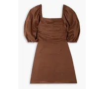 Venezia pintucked linen midi dress - Brown