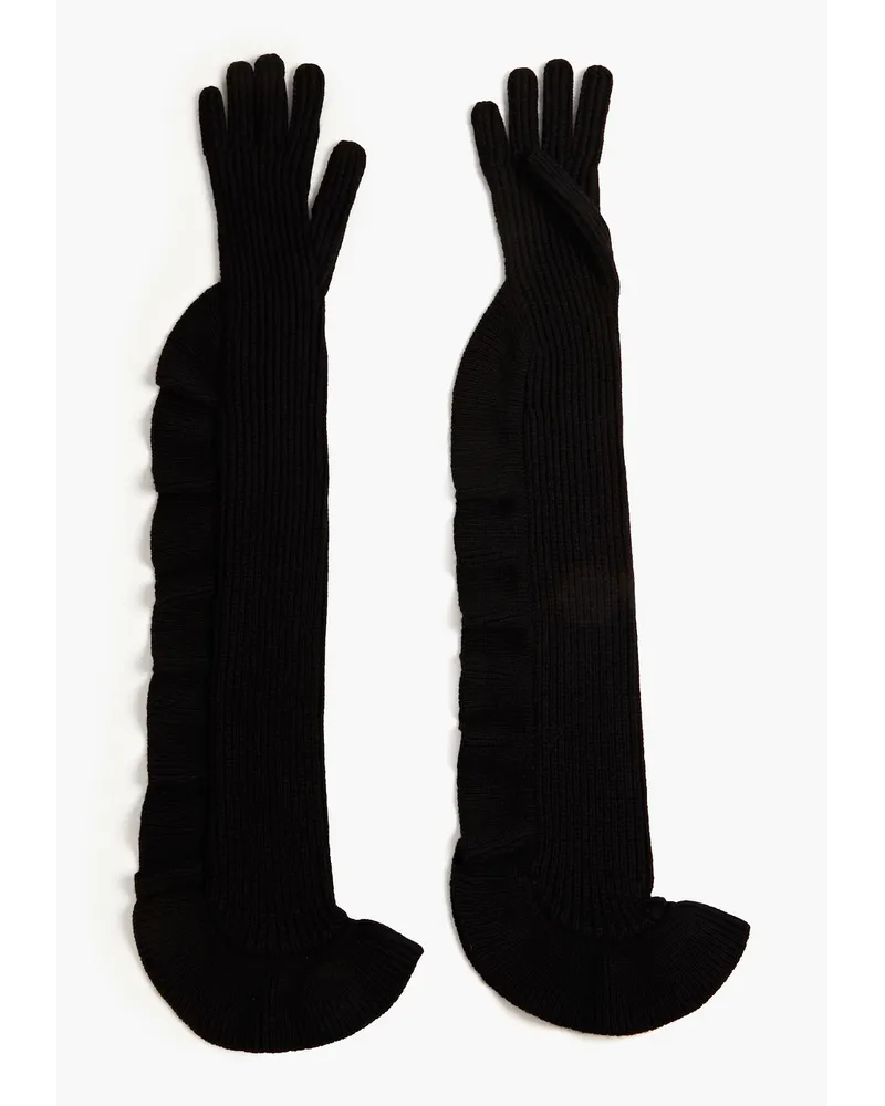 RED Valentino Ribbed wool-blend gloves - Black Black