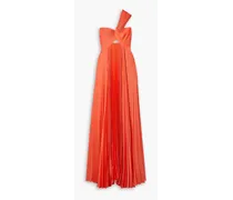 A.L.C. Nessa one-shoulder cutout knotted pleated satin gown - Orange Orange