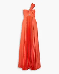 A.L.C. Nessa one-shoulder cutout knotted pleated satin gown - Orange Orange